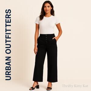 Urban Outfitters Wide Leg High Rise Button Front Dress Pants Black Minimalist S